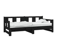 vidaXL Lit Coulissant Lit de Jour Lit d’Invité Canapé Lit de Repos Canapé-lit Meuble de Salon Salle de Séjour Noir Bois de Pin Solide 2X(90x190) cm