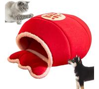 Lit Couvert pour Chat - Doux antidérapant Rouge, Grotte pour Animal Domestique à thème Chinois | pour Chiot, Chaton, Petit Animal Domestique intérieur ou extérieur