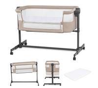 Lit d’appoint 2 en 1 KINDERKRAFT NESTEE UP 2 , Autonome - 5 niveaux de hauteur, Matelas inclus, Beige