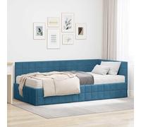 Lit d'angle en velours bleu 2 pièces avec matelas mi-dur, tête de lit rembourrée, cadre en contreplaqué, design moderne