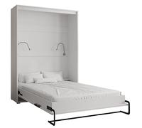 Lit Dans l'Armoire Home 140x200 cm Vertical, Escamotable pour Chambre à Coucher, Chambre de Jeunes, Design Moderne (Blanc Mat + Old Style)