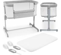 Moby-System Luna Lit Supérieur 3 en 1 Couleur Gris, pour Enfants jusqu'à 9 kg, Réglage de la Hauteur 7 Niveaux, 4 roulettes De Transport, Paroi Latérale Amovible