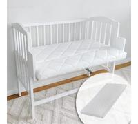 Lit d'appoint 90 x 40 cm avec Matelas, Transformable en 90 x 55 cm, Hauteur de Couchage réglable 9 Fois, utilisable comme transat pour bébé, en pin Massif Blanc