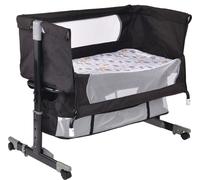 Lit d'appoint Berceau avec matelas Moustiquaire et roulettes Lit bébé réglable en hauteur à 4 niveaux Noir