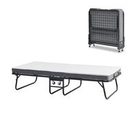 Lit d'appoint pliable 90 x 190 cm avec matelas en mousse à mémoire de forme de 10 cm | Cadre en acier industriel jusqu'à 200 kg de charge | 4 roulettes pivotantes avec système de blocage et housse de