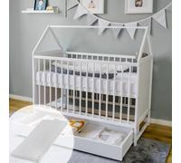 Lit d'appoint pour bébé - 120 x 60 cm - Blanc - avec tiroir - réglable en Hauteur et Transformable, avec Matelas