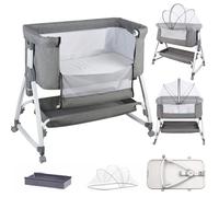 Lit d'appoint pour bébé Berceau autonome - avec matelas,hauteur réglable pliable Gris