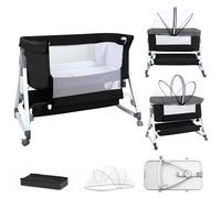 Lit d'appoint pour bébé Berceau autonome - avec matelas,hauteur réglable pliable Noir