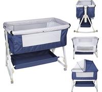 Lit d'appoint pour bébé Fonction balancelle,6 positions de réglage en hauteur, avec matelas à langer,Matelas bleu