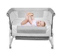 Lit d'appoint pour bébé Fonction balancelle,6 positions de réglage en hauteur, avec matelas à langer,Matelas Gris