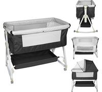 Lit d'appoint pour bébé Fonction balancelle,6 positions de réglage en hauteur, avec matelas à langer,Matelas Noir