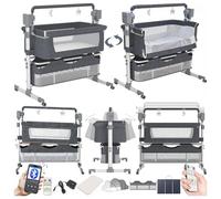 Lit d'appoint pour Bébé Lit Bébé de Cododo Convertible Multifonctionnel Portable Pliable Berceau à Balançoire pour Bébé avec Musique Bluetooth 5 Vitesses de Balancement Télécommande (Grey-1)