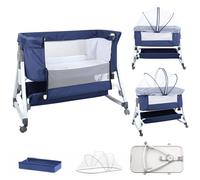 Lit d'appoint pour bébé Lit bébé indépendant - avec matelas, hauteur réglable pliable bleu