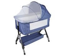Lit d'appoint pour bébé Réglable en hauteur sur 4 niveaux avec étagère, matelas ,bleu