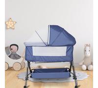 Lit d'appoint réglable en hauteur Lit bébé avec roulettes Moustiquaire 104x52x80-92cm bleu marine
