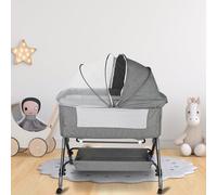 Lit d'appoint réglable en hauteur Lit bébé avec roulettes Moustiquaire 104x52x80-92cm gris