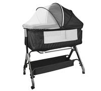 Lit d'appoint réglable en hauteur Lit bébé avec roulettes Moustiquaire104x52x80-92cm Noir