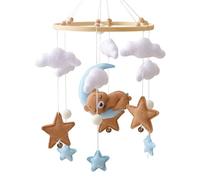 Lit de bébé mobile, carillon éolien 3D, motif d'ours, lune, nuages, étoiles, cloche de lit suspendue, pour chambre d'enfant, en feutre de bambou, cadeau de nouveau-né, pour garçon et fille, bleu