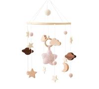Lit de bébé, mobile, carillon éolien, en bois, avec boules en feutre et nuages, décoration pour chambre d'enfant, cadeau pour bébé fille ou garçon, hochet (rose)