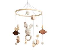 Lit de bébé mobile - Carillon éolien - Nuages et petit lapin suspendu - En bois - Cloche de lit suspendue - Cadeau pour bébé fille ou garçon - Jouet hochet (B)