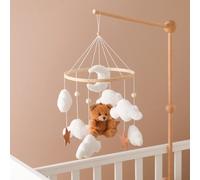 Lit de bébé Mobile en bois, hochet, jouet en feutre doux, ours de dessin animé, support Mobile, boîte à musique pour nouveau-né, cloche de lit, support suspendu Pink Bear