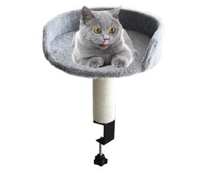 Lit de bureau pour chat - Fer peluche sisal 36 x 31 x 31 cm | C-at De-sk Lit pour chats d'intérieur suspendu Lumineux Hamac de bureau | Rotation à 360° Réglable Nid Fixation de bureau Hamac pour chat