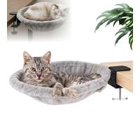 Lit De Bureau pour Chat, Panier pour Chat Fixation Bureau, Lit Pendentif RéGlable 360° avec Coussin Lavable, Fixation Solide sans Percer, IdéAl pour Bureau, Table, éTagèRe (Gris)