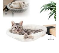 Lit De Bureau pour Chat, Panier pour Chat Fixation Bureau, Lit Pendentif RéGlable 360° avec Coussin Lavable, Fixation Solide sans Percer, IdéAl pour Bureau, Table, éTagèRe (Blanc)