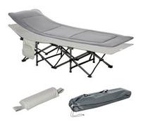 Outsunny Lit de Camp Pliable avec Matelas, Appui-tête, Pochette latérale et Sac intégré, transat Chaise Longue en métal et Tissu Oxford, 188 x 64,5 x 53 cm, Charge 150 kg, Gris Clair