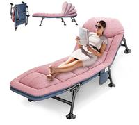 lit de Camp Pliable 1 Personne lit Pliant, Dossier Réglable avec Matelas, Lit de Jardin Pliable Portable Adulte pour l'extérieur, Le Camping, Les Voyages, la Maison