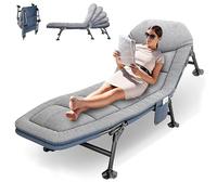 lit de Camp Pliable 1 Personne lit Pliant, Dossier Réglable avec Matelas, Lit de Jardin Pliable Portable Adulte pour l'extérieur, Le Camping, Les Voyages, la Maison