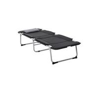 Lit de camp pliable avec matelas grand confort - oreiller amovible, antidérapant - métal polyester noir
