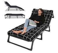 Lit de Camp Pliant 1 Personne, Lit de Camping Pliant pour Adultes, Lit Pliants avec Matelas et Oreiller, Charge Maximal 150 kg, Chaise Longue Réagle en 4 Positions pour Jardin/Voyages/Extérieur