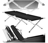 LIT DE CAMP - TECTAKE - Lit de camp Pliable avec cadre en aluminium Sac de transport inclus 190 cm x 70 cm x 45 cm - Noir