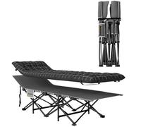Outsunny Lit de Camping Pliable avec Matelas, Lit de Camp Pliant, Pochette latérale et Sac intégré, transat Chaise Longue en métal et Tissu Oxford, 190 x 67 x 37 cm, Charge 150 kg, Noir
