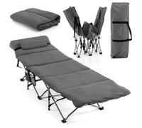 Lit de Camping Pliable COSTWAY - Gris - Matelas et Oreiller Amovibles - 185 x 65 cm - 150 kg