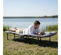 Lit de Camping Pliable Portable avec Poche latérale, Chaise Longue de Camping Stable en Tissu Oxford, Charge maximale : 150 kg, idéal pour l'intérieur et l'extérieur- 190 cm - 2,4 m - Gris