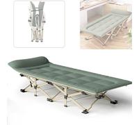 Lit de camping pliable pour adultes - 70 cm - Extra large - Robuste - Portable - Tubes épais - Lit enroulable pour l'extérieur, les voyages, le bureau, 250 kg (vert)