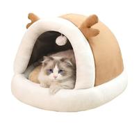 Lit De Chat En Peluche De Bois De Cerf, Base Non Glissée, 36x40x33cm, Nid De Compagnie Intérieur, Refuge Animal Confortable, Coussin Amovible, Pour Chaton Somnifère Petit Chien De Chien Décor De La Ma