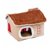 Lit de Chat Mignons pour Intérieur, Maison en Forme de Maison Chaude et Confortable Lit de Chat, Cave Chaude et Somnifère Maison pour Petit Animal de Compagnie, Tente de Chaton (Brun M)