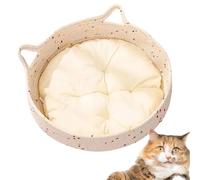 Lit de Chat Rond - Cotton Corde Nid Pet avec Coussin pour Dormir Confortable, Espace de Repos apte et Texture conviviale, Lits Mignons pour Chiots intérieurs ou Chatons, 13.78x13.78x5.12 Pouces