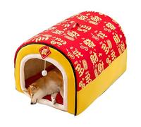 Lit de chenil pour Niche pour Chien, Maison de lit pour Chien Chaude | Nid de Chat Chaud d'hiver sur Le thème du Nouvel an | Pliable pour, 2 façons d'utiliser Un Chaud avec Coussin amov