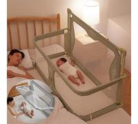 Lit de chevet 3 en 1 pour bébé - Lit pour bébé au lit - Lit portable - Fenêtre en maille respirante et visible - Doublure douce et lavable et alliage d'aluminium robuste (