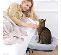 Lit de chevet robuste avec rallonge de garde - corps souple hamac pliable réglable pour animaux de compagnie attaché au grand lit, capacité de charge de 44 LB, nid de chat ferme et respirant,Gray