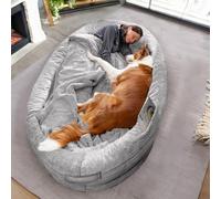 Lit de Chien pour Humains et Animaux de Compagnie | Lit pour Chien, Chaud et Confortable | Panier Géant pour Humains et Animaux | Housse Détachable et Couverture Incluse | Gris Clair | Human Dog Bed