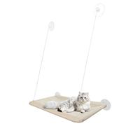 Lit de fenêtre pour chat, perchoir robuste pour rebord de fenêtre, 36 x 21,5 x 7,5 cm, hamac doux avec 4 ventouses puissantes pour intérieur de grands animaux domestiques, bois, maille, métal