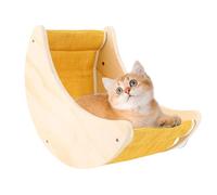 Lit de fenêtre pour chat - Siège de fenêtre pour chats à l'intérieur, perchoir en bois en forme de demi-lune avec ventouses puissantes pour dormir et observer les oiseaux, jaune