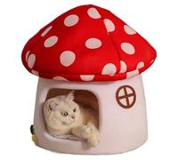 Lit de Grotte de Chat, Champignon lit Chat Doux Chaud Mignon Dessin animé aux Champignons la Vache Maison avec Coussin Amovible Oreiller pour Chats intérieurs Petits Chiens
