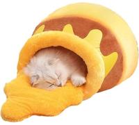 Lit de Grotte for Chat en Pot Miel | Nid for Animaux Compagnie éponge à Rebond Doux et épais avec Coussin Lavable Amovible | Conception Dessin animé Mignon for Petits Chats Chiens