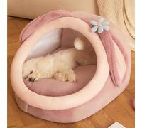 Lit De Grotte pour Chat, Cachette Semi-Fermée, Niche pour Chat Interieur avec Jouet Suspendu, Oreiller Rembourré Amovible, pour Petits Chats, Chien,Pink Bunny,S